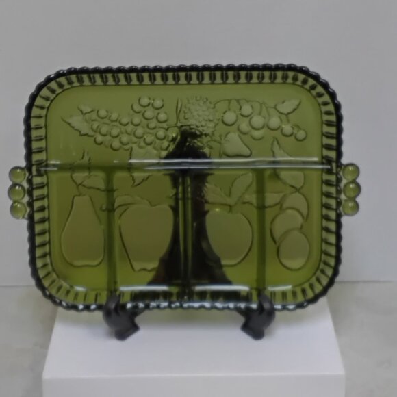 Vintage Green Indiana glass relish / appetizer serving plate era 1970 - Picture 1 of 7